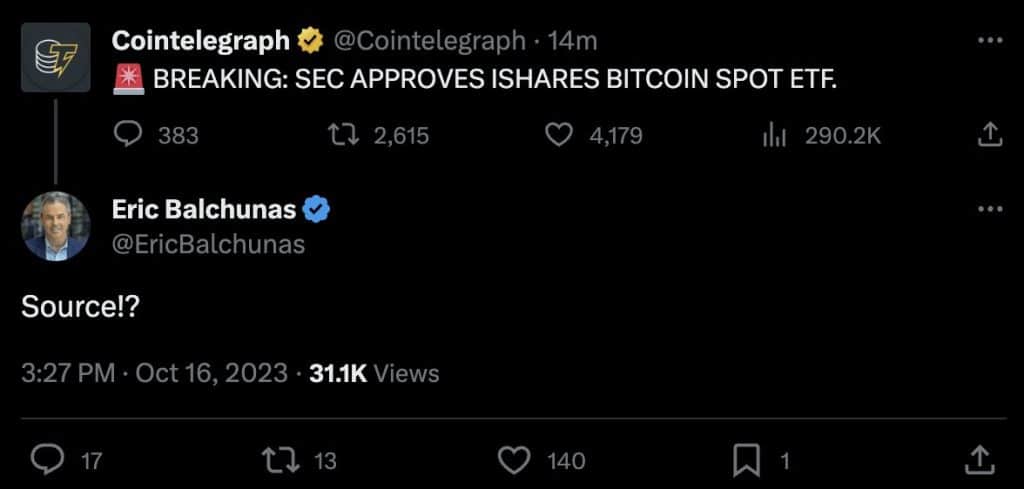 Bitcoin value
SEC approves Blackrock Bitcoin Spot ETF
False information about Bitcoin
Bitcoin trading news
Rollbit account
Leveraged Bitcoin positions
Rollbit screenshot
Cointelegraph's Bitcoin ETF Tweet
InfinityHedge Telegram group
Social media controversy
Bitcoin related stocks
Pump and dump in cryptocurrency
SEC's role in verifying news
Options for portfolio protection
Cryptocurrency market events
Blackrock market cap
Bitcoin rally
Bitcoin long position
Cointelegraph editorial team
Source verification in news reporting