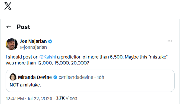 A Twitter post by Jon Najarian speculating a higher prediction number than previously mentioned, which was disputed by Miranda Devine.

AI-generated content may be incorrect.